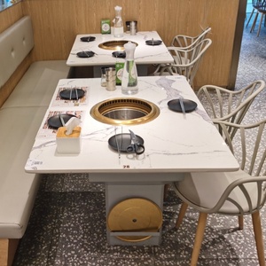 Tavolo da BBQ coreano commerciale Set tavolo da fuoco carbone Barbecue con sedia da tavolo in marmo per alberghi e ristoranti - Product Image 2