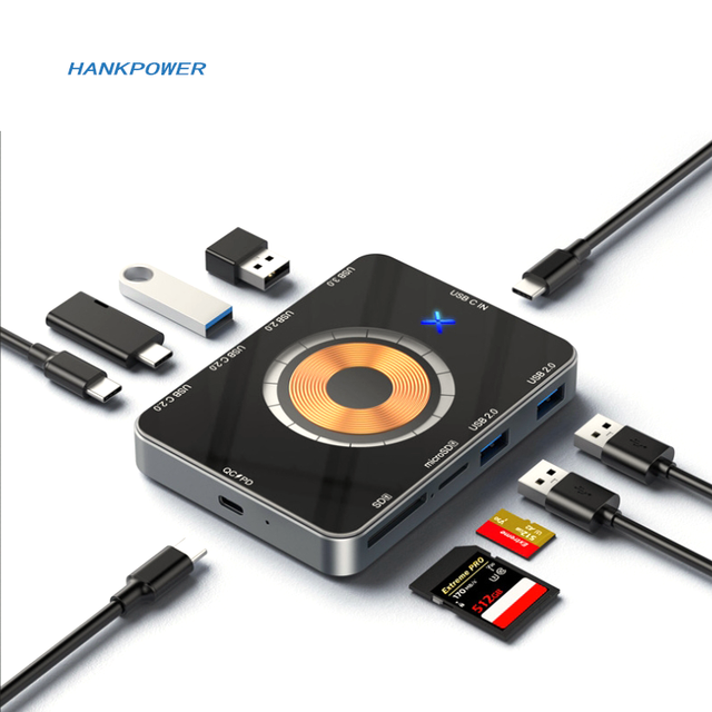 10 in 1 USB-C Hub Multiport Dock Station with 15W Wireless Charger USB3.0 Hub Type-c Charging PD Adapter