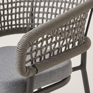 Chaises de salle à manger empilables modernes en aluminium, chaise de loisirs en corde tressée grise, chaise de jardin en rotin d'extérieur, chaise de salle à manger de restaurant de patio - Product Image 3