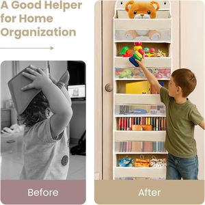 Over The Door Organizer 5 <b>Shelves</b> 8 Pockets <b>Hook</b> Type Storage Behind Door Wall Mount Non Woven Fabric 33x15x85cm - Product Image 4