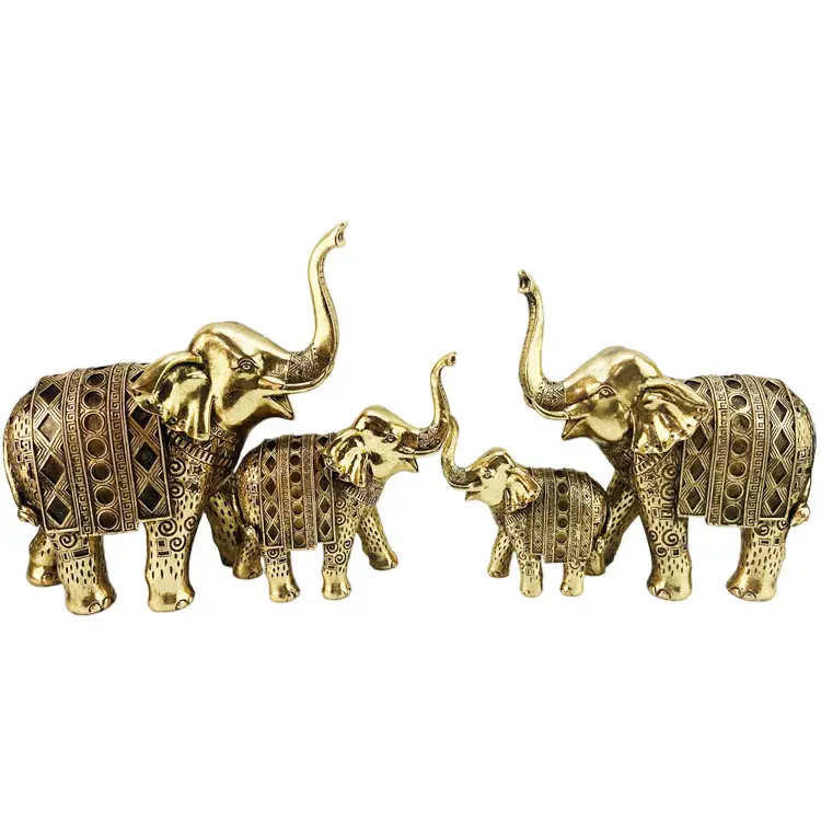customized Fengshui resin gold Elephants Figurines polystone animal sculpture souvenir gifts for Christmas home decoration