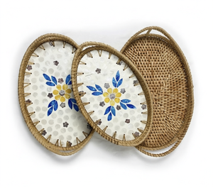 Bandeja Decorativa de Ratán Tejida a Mano, Plato Ovalado para Servir, Decoración Floral para Mesa de Comedor, Cocina y Hogar - Product Image 1