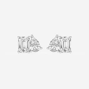 <b>Emerald</b> And Pear Lab Grown Diamond <b>Stud</b> <b>Earrings</b> With Brilliant Sparkle Ethical Luxury Jewelry For Women Everyday - Product Image 4