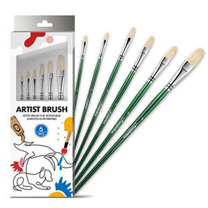 Mango de madera verde para pintura al óleo, <span class=keywords><strong>cepillo</strong></span> de <span class=keywords><strong>cerdas</strong></span> de cerdo Natural, pinceles para artista - Product Image 1