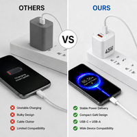 Chargeur de téléphone rapide 45W GaN, alimentation pour ordinateur portable, tablette, appareils USB-C avec PD3.0 PPS QC3.0, ports A+C, prise EU US, logo personnalisé