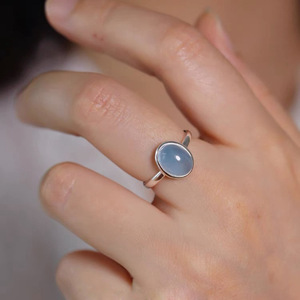 S925 Sterling Silver Aquamarine <b>Crystal</b> <b>Ring</b> Women Open Sliding Design Index Finger <b>Ring</b> Everyday Wear Bezel Setting - Product Image 5