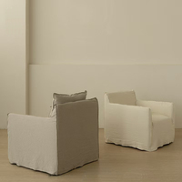 Sillón Moderno de Estilo Americano para Sala de Estar, Tapizado en Lino Blanco, con Brazos de Plumas de Ganso, Sofá Individual