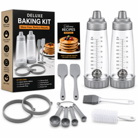 Kit de distribution de pâte à crêpes de luxe 11 pièces, ensemble de bouteilles de 900 ml sans BPA avec spatule en silicone, anneau, cuillère doseuse, outil de pâtisserie