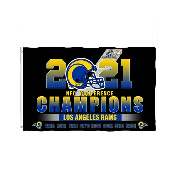Bandeira memorial personalizada da equipe de futebol Los Angeles Rams 3x5ft Divisão 2021 Campeão