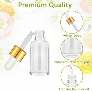 Transparent Glass Serum Hair Oil <b>Bottle</b> Gold <b>Dropper</b> Body Essential Oil <b>Bottles</b> 5ml 10ml 15ml 30ml 50ml 100ml - Product Image 2