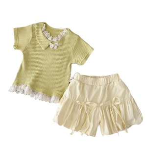 Ensemble de vêtements pour enfants d'été à manches courtes avec bordure en dentelle, deux pièces, pour <span class=keywords><strong>les</strong></span> petites filles - Product Image 5