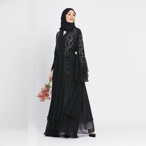 Abayas de couleur unie en coton noir, robe africaine en mousseline de soie Baratas Khaliji longue Abaya - Product Image 5