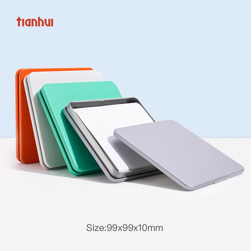 Tianhui Food Grade Grey Metal Small Square Tin Thin Case for Chocolate