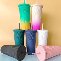 Gobelets en plastique à picots de 24 oz avec couvercle, écologiques, minimalistes, réutilisables, dégradés de couleurs, pour le voyage