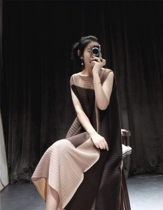 Robe plissée Miyake tendance, patchwork, couleur vibrante, pour femme, grande taille, vintage, veste ample, plissée, décontractée - Product Image 5