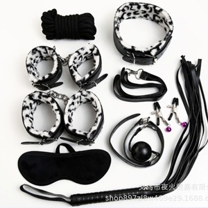 10-piece <b>set</b> of white leopard print leather plush erotic toys for men and women, including <b>bondage</b>, restraint, flirting - Product Image 4