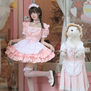 Pink Maid Costume Women Soft Girl Cosplay Dress With Apron And Headband Adult Role Play Outfit - Product Image 2