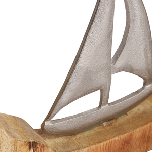 Scultura in legno di mango con figurina di barca a vela per decorazione d'interni - Product Image 6