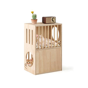 Holz Katzen haus für Innen katzen Natürliche Holz Doppeldecker Cat Condo Moderne Haustier möbel Beistell tisch - Product Image 2