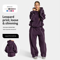Ensemble de yoga 2 pièces pour femme, style européen et américain, pour course en extérieur, séchage rapide, respirant, en Spandex/Nylon, imprimé léopard