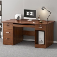 Bureau d'ordinateur en bois de noyer, table de travail et d'étude avec tiroirs verrouillables et meuble pour unité centrale, tailles 100/120/140/160 cm en option