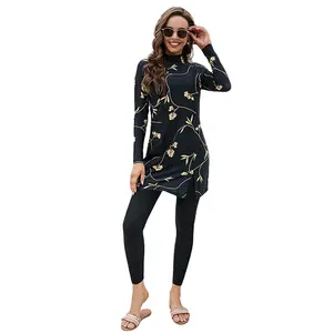 Quality New Muslim Islatic Slim Swimsuit Two-Piece Long-Sleeved Surfing Sun Protection Swimming Floral Print Swim Suit