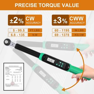 Có thể điều chỉnh kỹ thuật số mô-men xoắn cờ lê 5-99.6ft.lbs/6. 8-135n. M 3/8 "ratchet đầu 5-35 mét hàm buzzer và LED cho xe moto sửa chữa - Product Image 5