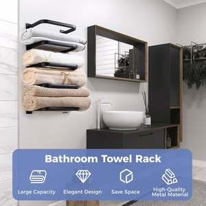 Modern <b>Black</b> Towel Rack Wall Mounted Bathroom Rack Towel Holder 5-layer Towel Shelf - Product Image 4