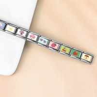Bracelet Modulaire Italien à Motifs Peints Mignons, Nuage en Forme de Cœur, en Acier Inoxydable, Accessoires de Chaîne pour Bracelets DIY à Assembler