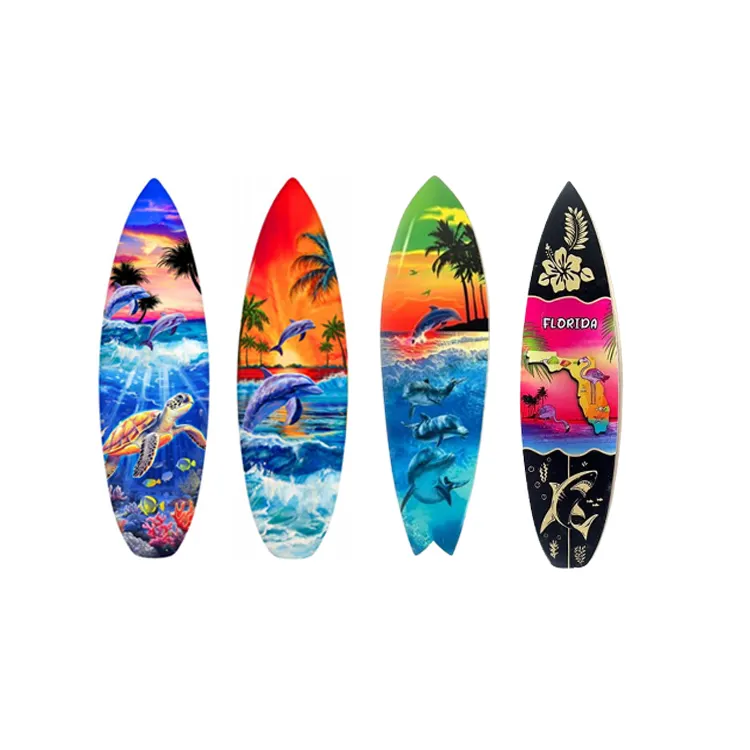 Custom printing beach souvenir wooden surfboard fridge magnet