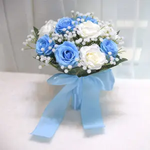 Haute qualité artificielle vraie touche tenant Rose fleurs Bouquet fournitures de mariage pour mariée demoiselles d'honneur saint valentin cadeau