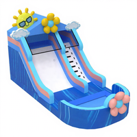 Toboggan aquatique gonflable commercial de 33 pieds avec piscine, thème soleil estival, vente en gros directe d'usine pour les entreprises de location de fêtes
