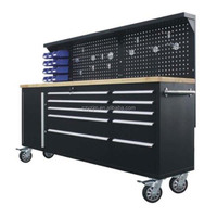 Armoire à outils industrielle OEM de 84 pouces, robuste, en acier laminé à froid, chariot à outils à forte capacité avec plateau en bois de caoutchouc pour garage