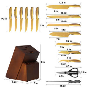 <span class=keywords><strong>Set</strong></span> di <span class=keywords><strong>Coltelli</strong></span> in Acciaio Inox Dorato con Supporto, <span class=keywords><strong>Set</strong></span> di <span class=keywords><strong>Coltelli</strong></span> da Cucina in <span class=keywords><strong>Titanio</strong></span> Dorato Ultra Affilati, <span class=keywords><strong>Coltelli</strong></span> e Accessori da Cucina per Cucinare - Product Image 4