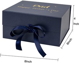 Blue Foldable Magnetic Rigid Box <strong>Father</strong> <strong>Day</strong> <strong>Gift</strong> Packaging Box With Ribbon - Product Image 2