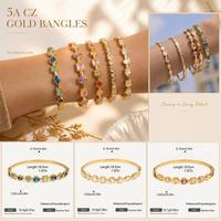 Gelang CZ 5A Baja Anti Karat Emas Berbagai Bentuk Batu Permata 5 Warna Campuran Kancing Engsel 19.5cm Tahan Air Hipoalergenik Grosir