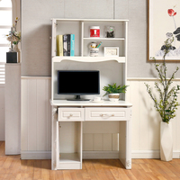 Bureau d'ordinateur portable intégré de style rustique français avec armoire de rangement et tiroirs - Design sculpté élégant pour bureau/étude à domicile