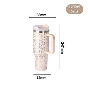 Vaso Térmico para Auto de 40 oz con Logotipo Personalizado OEM al por Mayor, Vaso de Acero Inoxidable al Vacío con Asa, Diseño de Leopardo, para Fiestas, Deportes y Fitness - Product Image 4