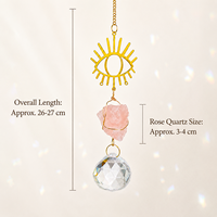 Attrape-soleil en quartz rose naturel avec œil protecteur, carillon éolien, prisme en cristal brut, décoration suspendue pour fenêtre