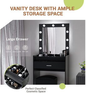 Tocador grande con luces y bombillas, tocador moderno negro con espacios cerrados, tocador de maquillaje para dormitorio - Product Image 5