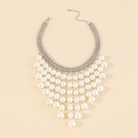 Collier multi-rangs à pampilles de perles, plaqué or, motif géométrique tendance, style vintage années 20, élégant, luxueux, pour femme, mariée, été