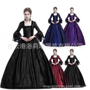 Zixiao Medieval Dress Black Flocked Lace Patchwork Long Sleeve Courtly Retro European Style Women Adult Spring 2024 - Product Image 5