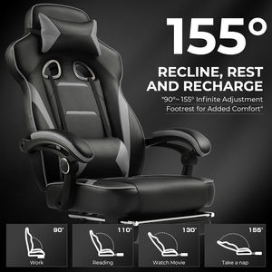 AJUNION-Chaise de Gaming Ergonomique avec Repose-Pieds, Appui-Tête Réglable, Support Lombaire, 90-155 ° - Product Image 5