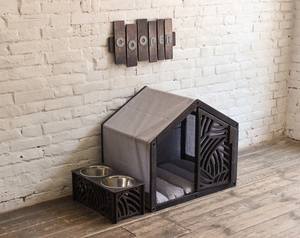 Ahşap köpek evi yatak kişiselleştirilmiş köpek adı logosu yükseltilmiş çift köpek kase standı - Product Image 5