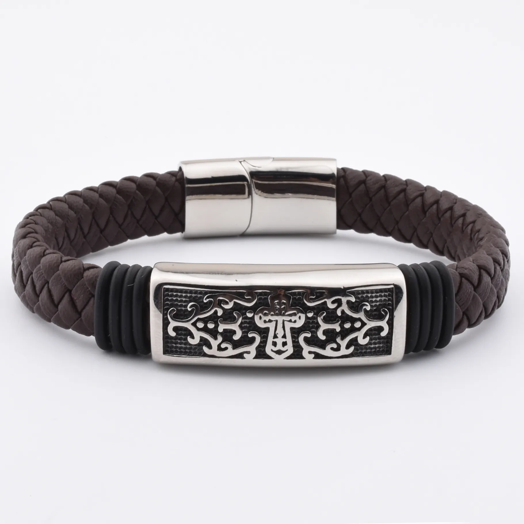 Wholesale Luxury New Brown Leather Jewelry Wide Leather Bracelet cuff For Men