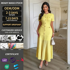 Vestido Midi <span class=keywords><strong>de</strong></span> Punto Acanalado Yuhong para <span class=keywords><strong>Mujer</strong></span>, Otoño 2026, con Botones, Cuello Redondo, Manga Corta, Estilo Casual para Fiestas <span class=keywords><strong>de</strong></span> Invierno - Product Image 1