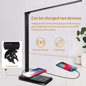 Lámpara de Escritorio LED Multifuncional con Puerto de Carga USB, Lámpara de Lectura de Lujo Negra con Cargador Inalámbrico, Venta al Por Mayor - Product Image 2