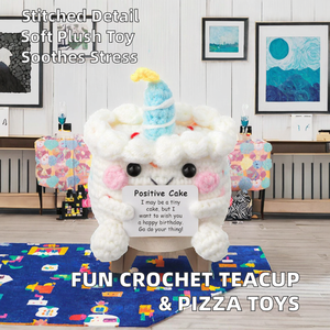 新着かぎ針編み動物売れ筋ポジティブおもちゃ楽しいティーカップピザウール刺繍PPコットン超ソフトぬいぐるみ - Product Image 2