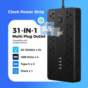 Yeni Ürün ABD Akım Korumalı Priz USB Güç Şeridi 24AC Topraklı Priz Uzatıcı 1.5m 6USB Priz Adaptörü - Product Image 4
