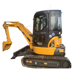 Mini-excavatrice Komatsu PC35 d'occasion, pelle rétrocaveuse 3,5 tonnes, moteur Cummins, pompe hydraulique et boîte de vitesses Kawasaki, brise-roche, certifiée CE - Product Image 1